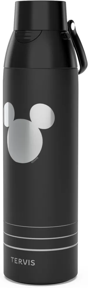 Tervis Venture Water Bottle Disney - Mickey Mouse Engraved Sillhouette Triple Walled Insulated Tumbler Travel Cup Keeps Drinks Cold & Hot, 26oz, Stainless Steel