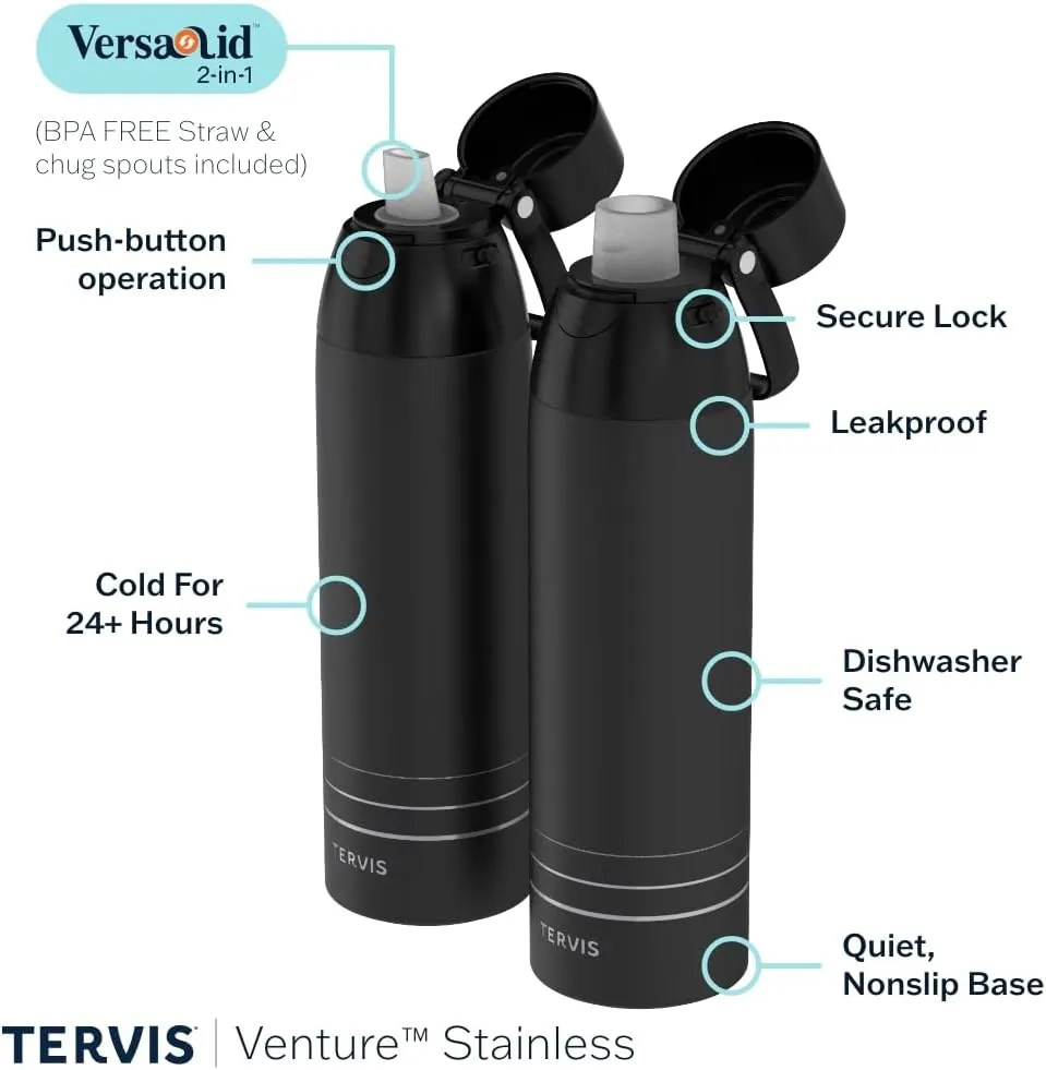 Tervis Venture Water Bottle Inkreel - Colorburst Triple Walled Insulated Tumbler Travel Cup Keeps Drinks Cold & Hot, 36oz, Stainless Steel