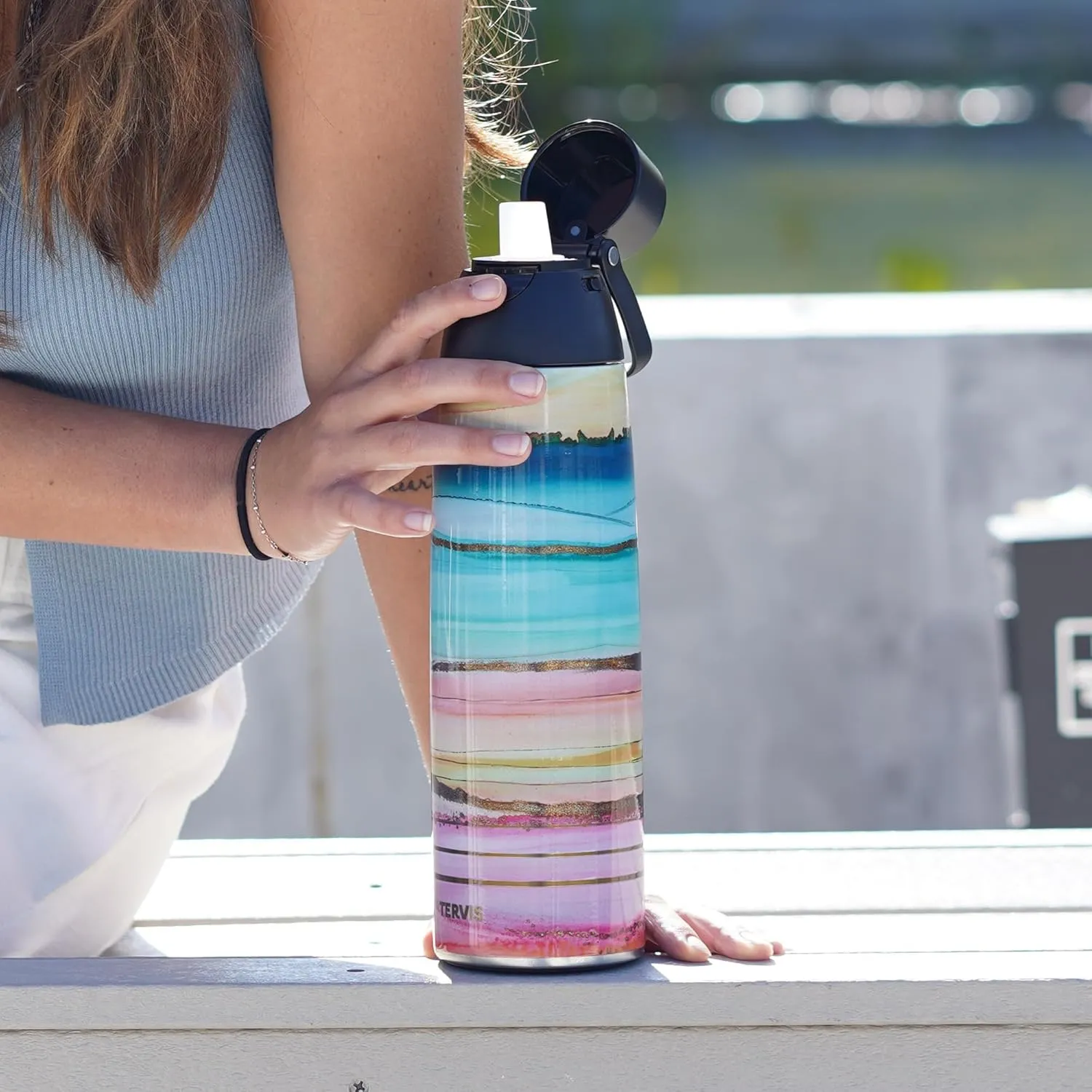 Tervis Venture Water Bottle Inkreel - Colorburst Triple Walled Insulated Tumbler Travel Cup Keeps Drinks Cold & Hot, 36oz, Stainless Steel