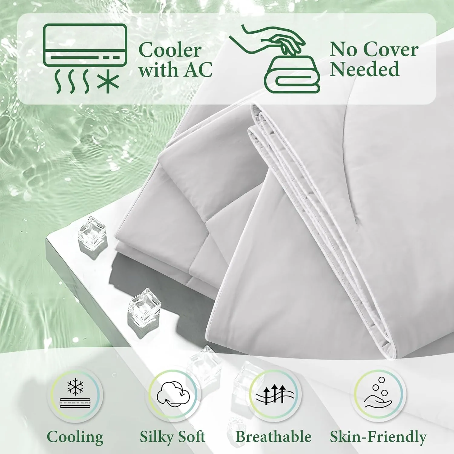 TEXARTIST Cooling Comforters Queen Size, Cooling Blanket for Hot Sleepers, Summer Cold Lightweight Breathable Soft Comforter to Stay Ice Cool for Night Sweats, Machine Washable, Grey (90"x90")