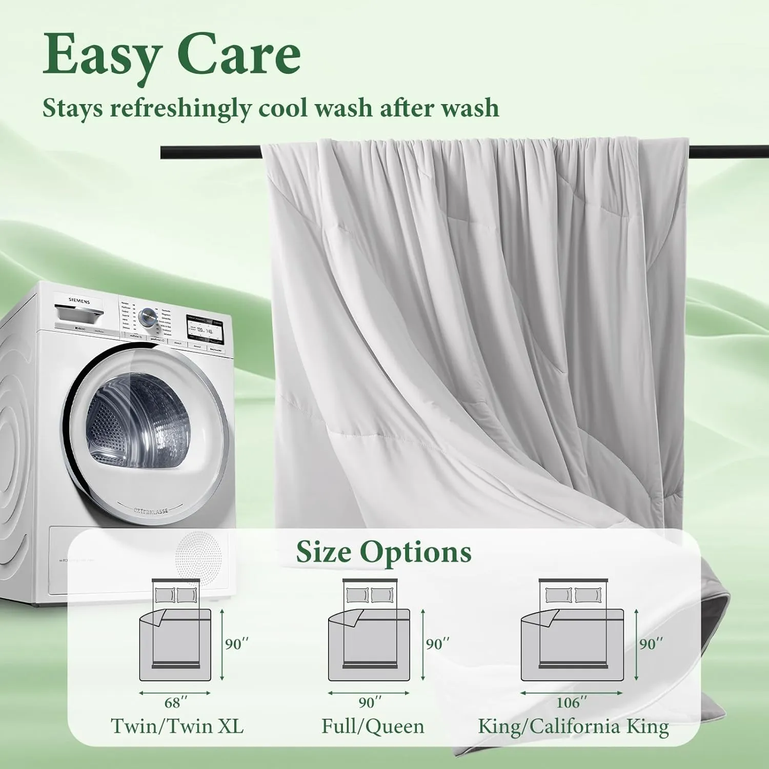 TEXARTIST Cooling Comforters Queen Size, Cooling Blanket for Hot Sleepers, Summer Cold Lightweight Breathable Soft Comforter to Stay Ice Cool for Night Sweats, Machine Washable, Grey (90"x90")