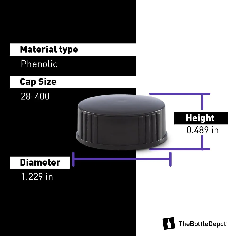 The Bottle Depot - 12 Pack - 16 oz Glass Bottles with Black Lids - Clear - 28-400 Neck Finish - Boston Round Bottles - UV Rays Protection