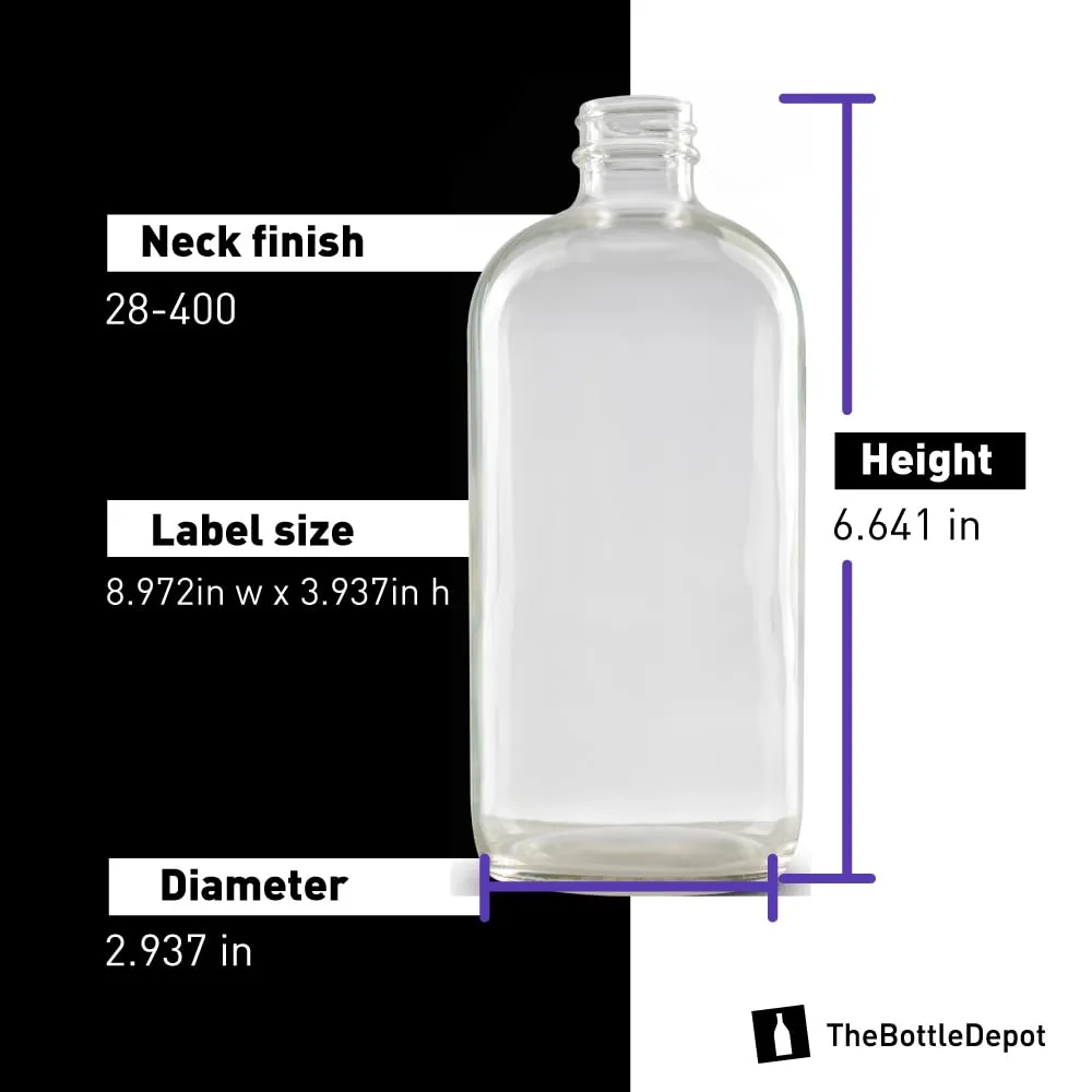 The Bottle Depot - 12 Pack - 16 oz Glass Bottles with Black Lids - Clear - 28-400 Neck Finish - Boston Round Bottles - UV Rays Protection
