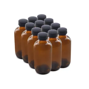 The Bottle Depot - 12 Pack - 8 oz Glass Bottles with Lids - Clear Amber - 28-400 Neck Finish - Boston Round Bottles - UV Rays Protection
