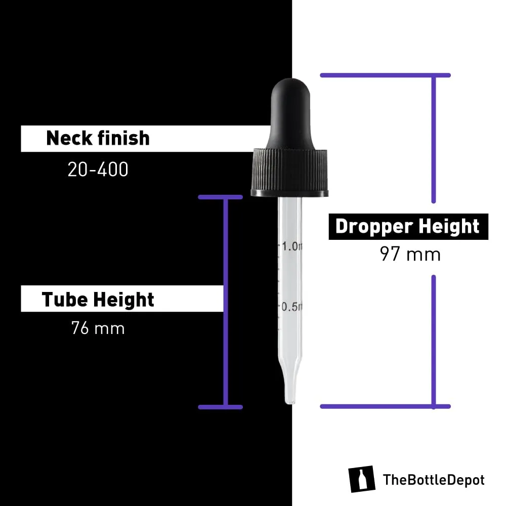 The Bottle Depot - 72 Pack - 1 oz Glass Bottle with Dropper - Black UV - 20-400 Neck Finish - Boston Round Bottles - UV Rays Protection