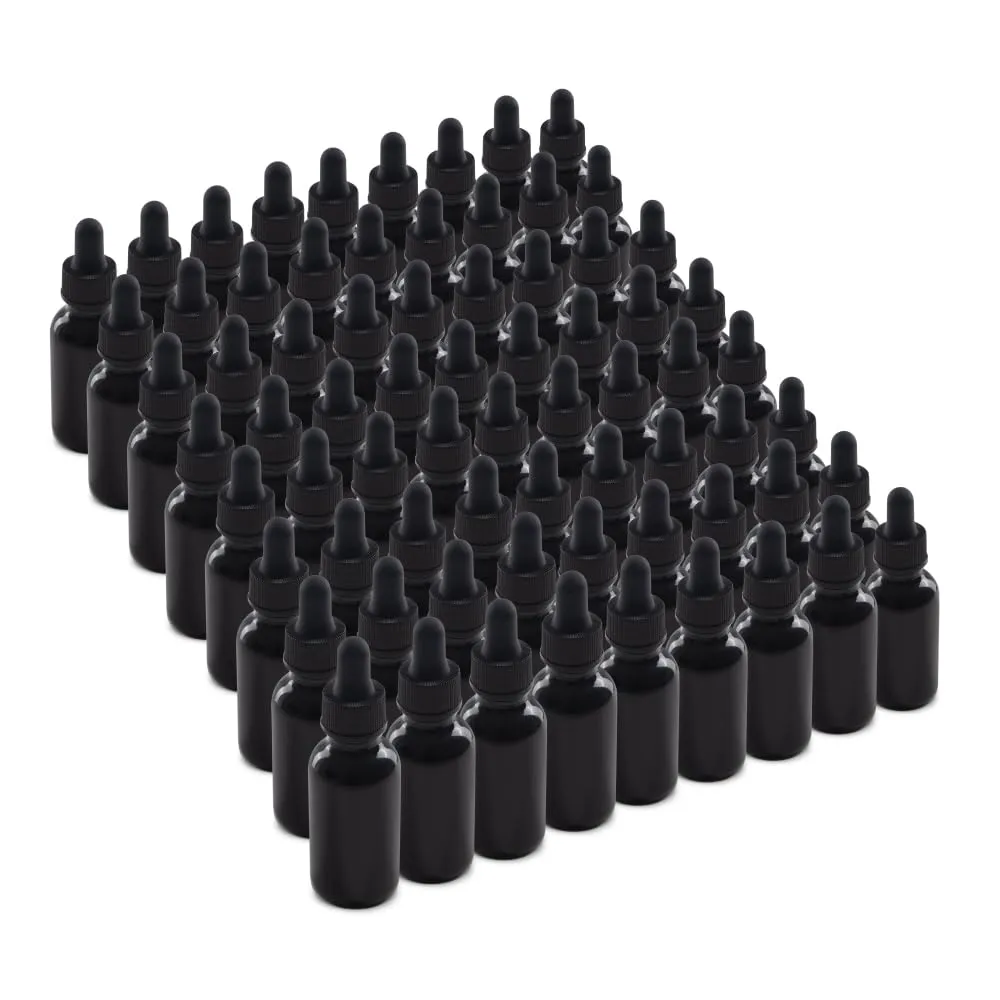 The Bottle Depot - 72 Pack - 1 oz Glass Bottle with Dropper - Black UV - 20-400 Neck Finish - Boston Round Bottles - UV Rays Protection