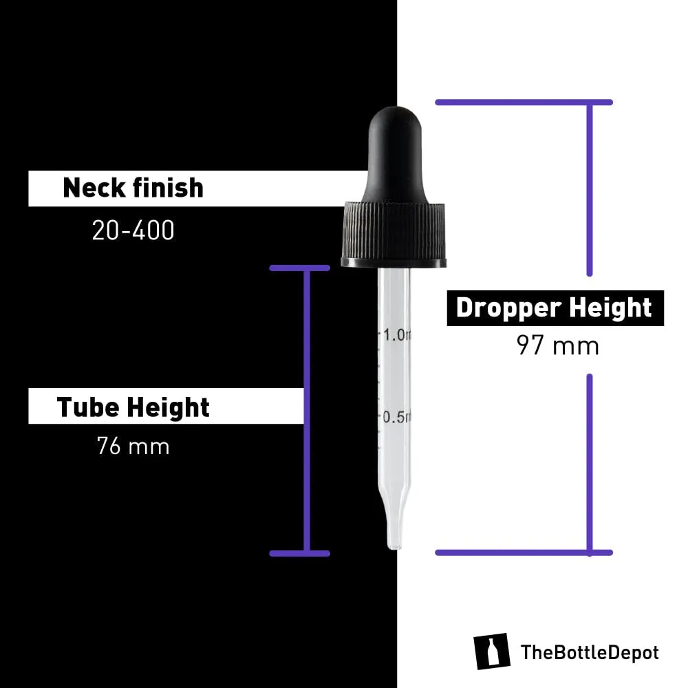 The Bottle Depot - 72 Pack - 1 oz Glass Bottle with Dropper - Blue - 20-400 Neck Finish - Boston Round Bottles - UV Rays Protection