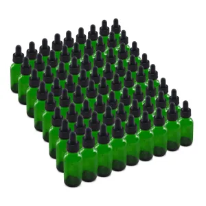 The Bottle Depot - 72 Pack - 1 oz Glass Bottle with Dropper - Green - 20-400 Neck Finish - Boston Round Bottles - UV Rays Protection