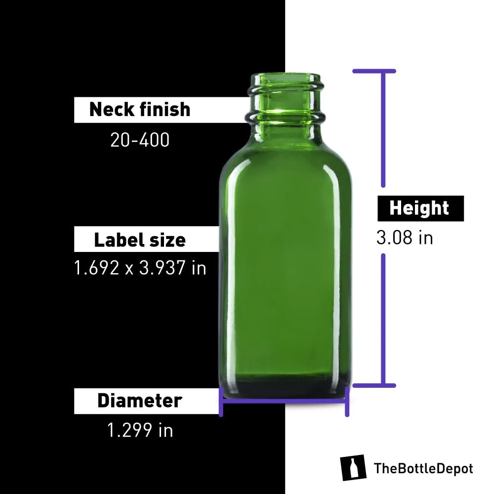 The Bottle Depot - 72 Pack - 1 oz Glass Bottle with Dropper - Green - 20-400 Neck Finish - Boston Round Bottles - UV Rays Protection