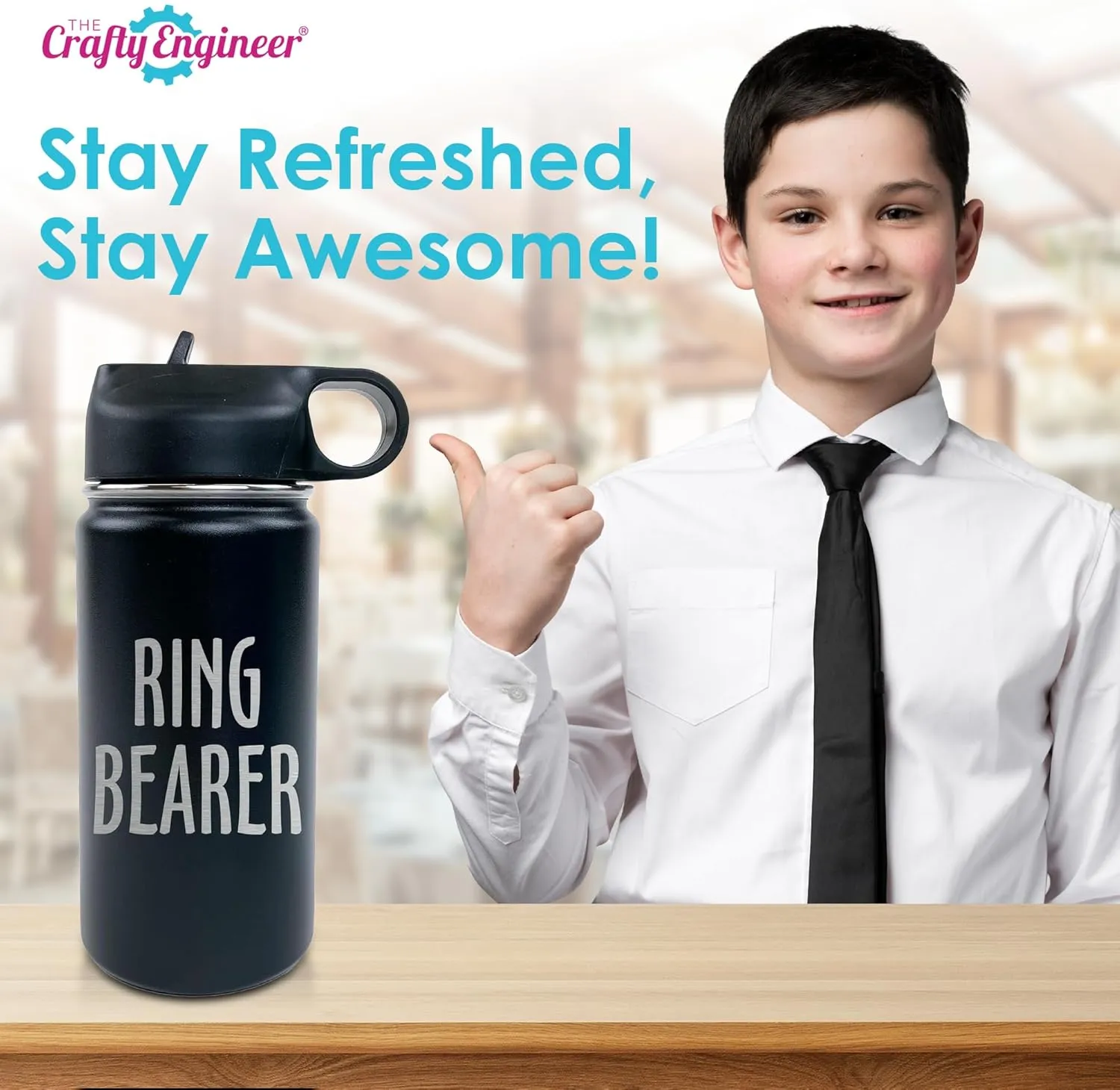 The Crafty Engineer Ring Bearer Water Bottle for Kids - Insulated and Leak Proof Proposal Gift - 12 oz - Teal (Ring Bearer)