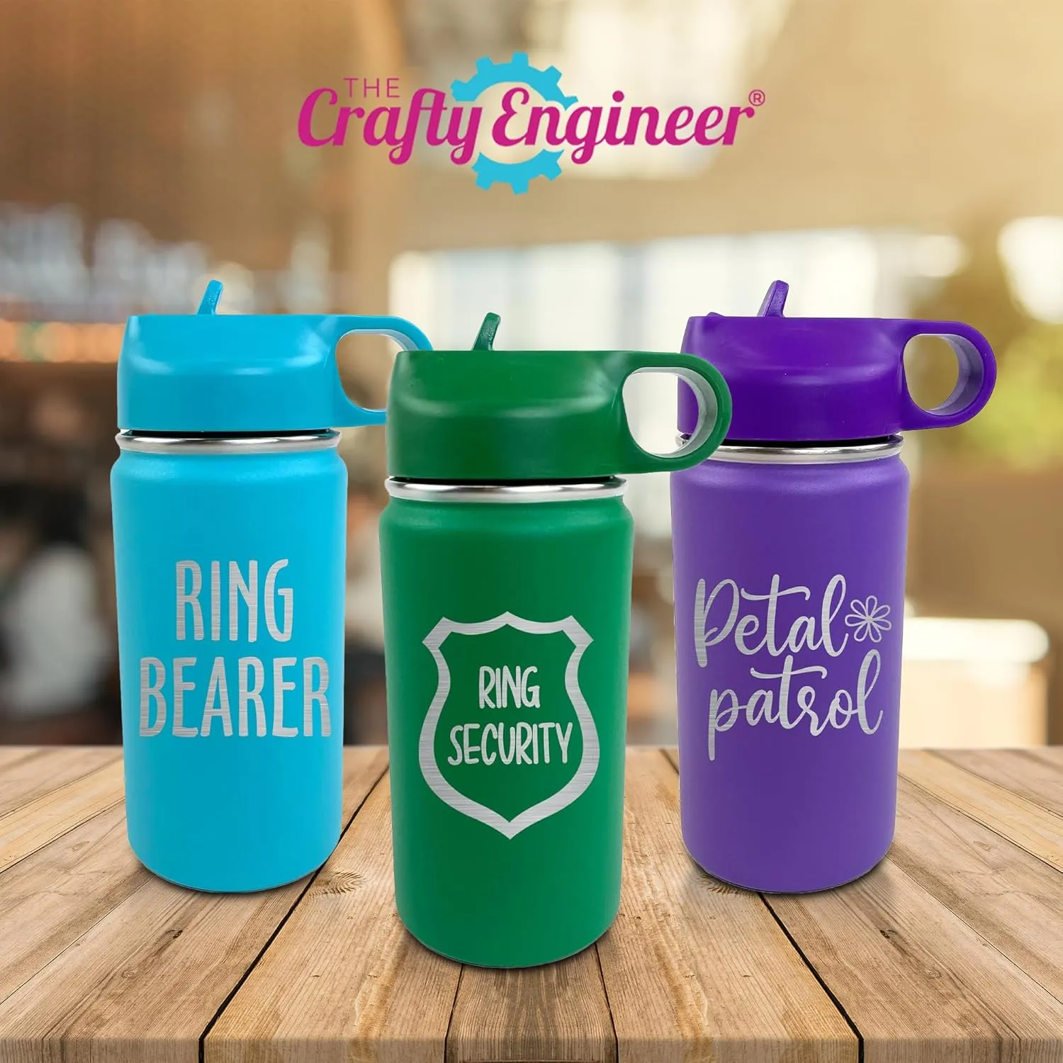 The Crafty Engineer Ring Bearer Water Bottle for Kids - Insulated and Leak Proof Proposal Gift - 12 oz - Teal (Ring Bearer)