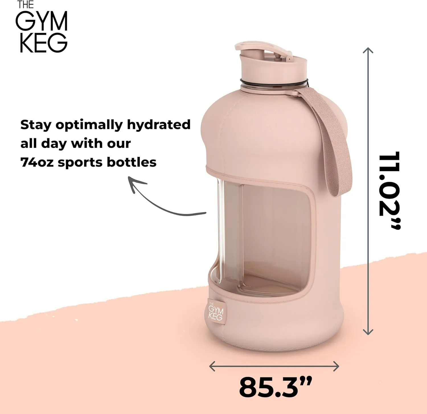THE GYM KEG Sports Water Bottle - 2.2 L Insulated, Half Gallon, Carry Handle, Big Water Jug For Sport, Large Reusable Water Bottles, Tritan Plastic, Leakproof