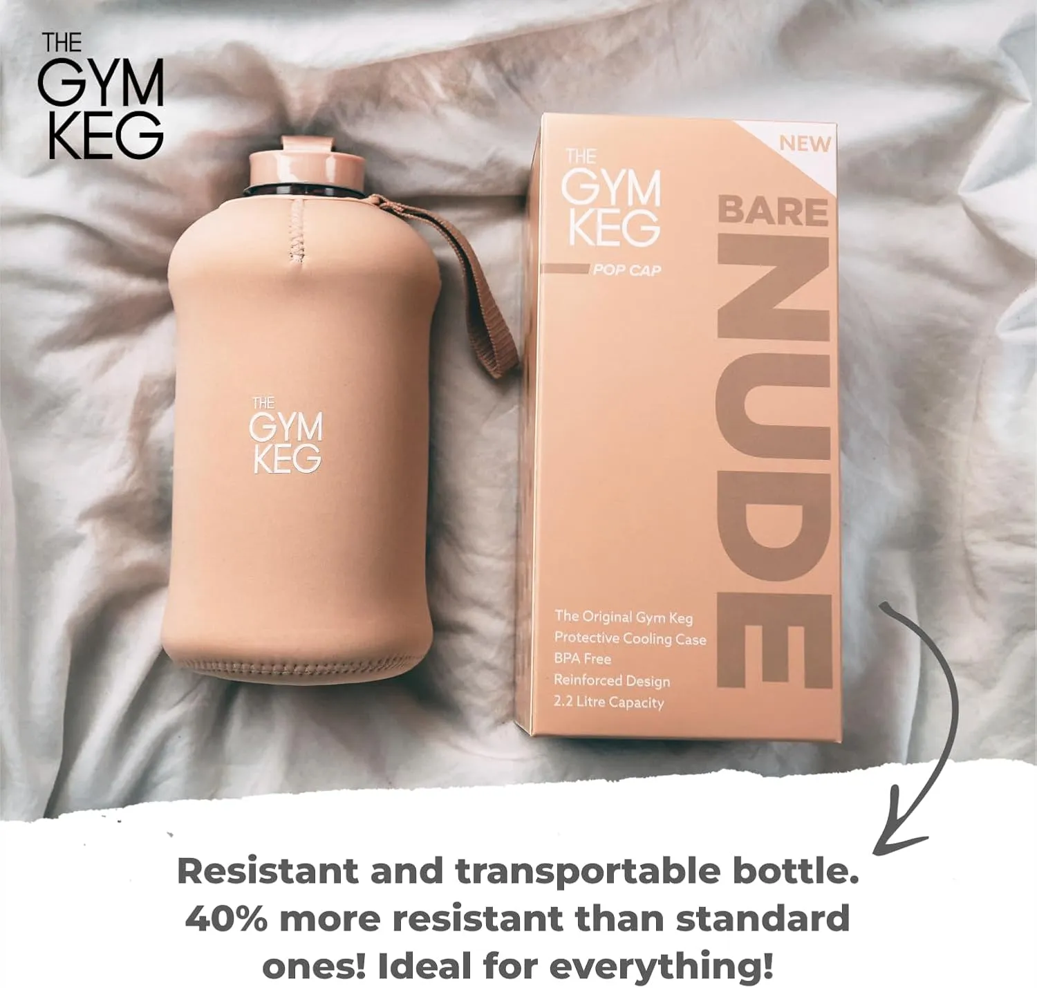 THE GYM KEG Sports Water Bottle - 2.2 L Insulated, Half Gallon, Carry Handle, Big Water Jug For Sport, Large Reusable Water Bottles, Tritan Plastic, Leakproof