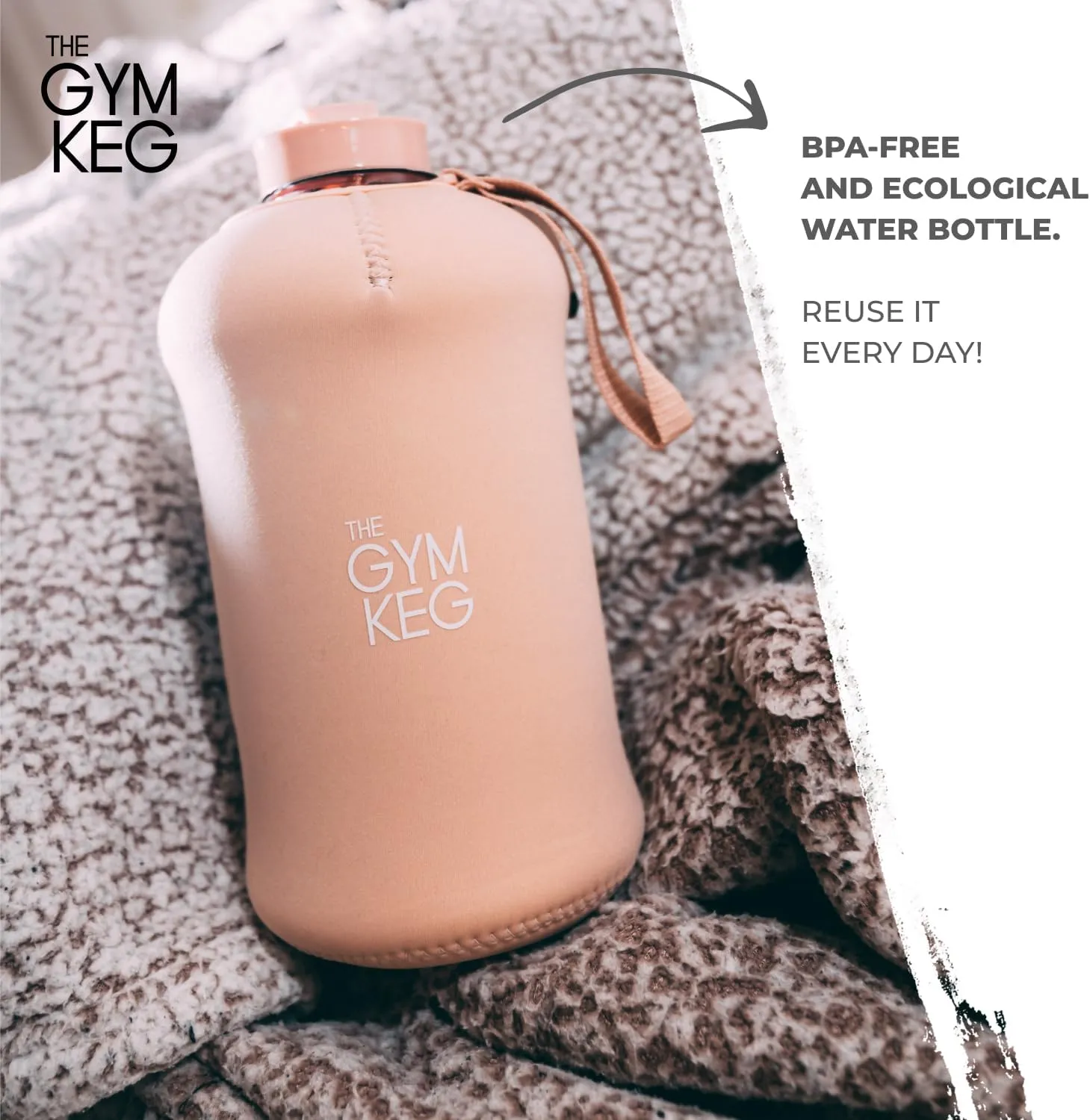 THE GYM KEG Sports Water Bottle - 2.2 L Insulated, Half Gallon, Carry Handle, Big Water Jug For Sport, Large Reusable Water Bottles, Tritan Plastic, Leakproof