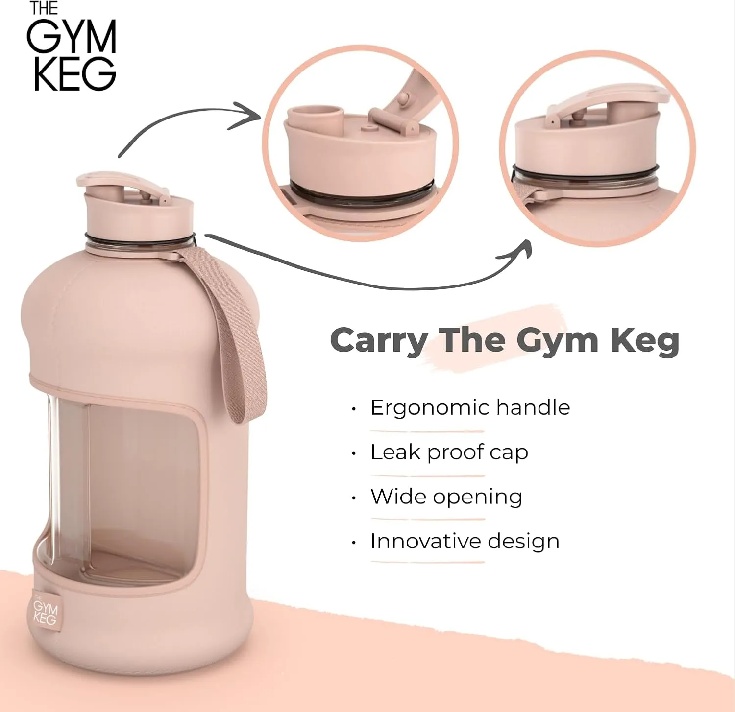 THE GYM KEG Sports Water Bottle - 2.2 L Insulated, Half Gallon, Carry Handle, Big Water Jug For Sport, Large Reusable Water Bottles, Tritan Plastic, Leakproof
