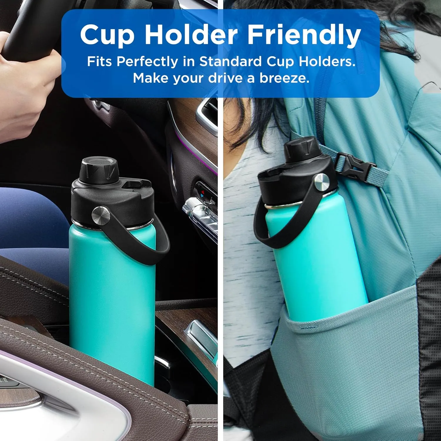 ThermoProof Double-Walled Vacuum Insulated Stainless Steel Water Bottle - Wide Mouth with Chug & Spout Lids, Dishwasher Safe, Reusable, Leakproof, Hot & Cold for Men, Women & Kids - 22oz, Cool Gray