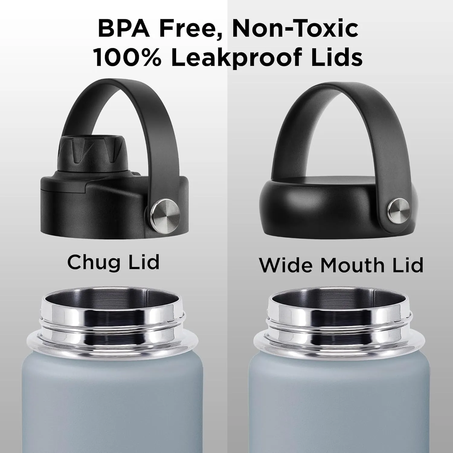 ThermoProof Double-Walled Vacuum Insulated Stainless Steel Water Bottle - Wide Mouth with Chug & Spout Lids, Dishwasher Safe, Reusable, Leakproof, Hot & Cold for Men, Women & Kids - 22oz, Cool Gray