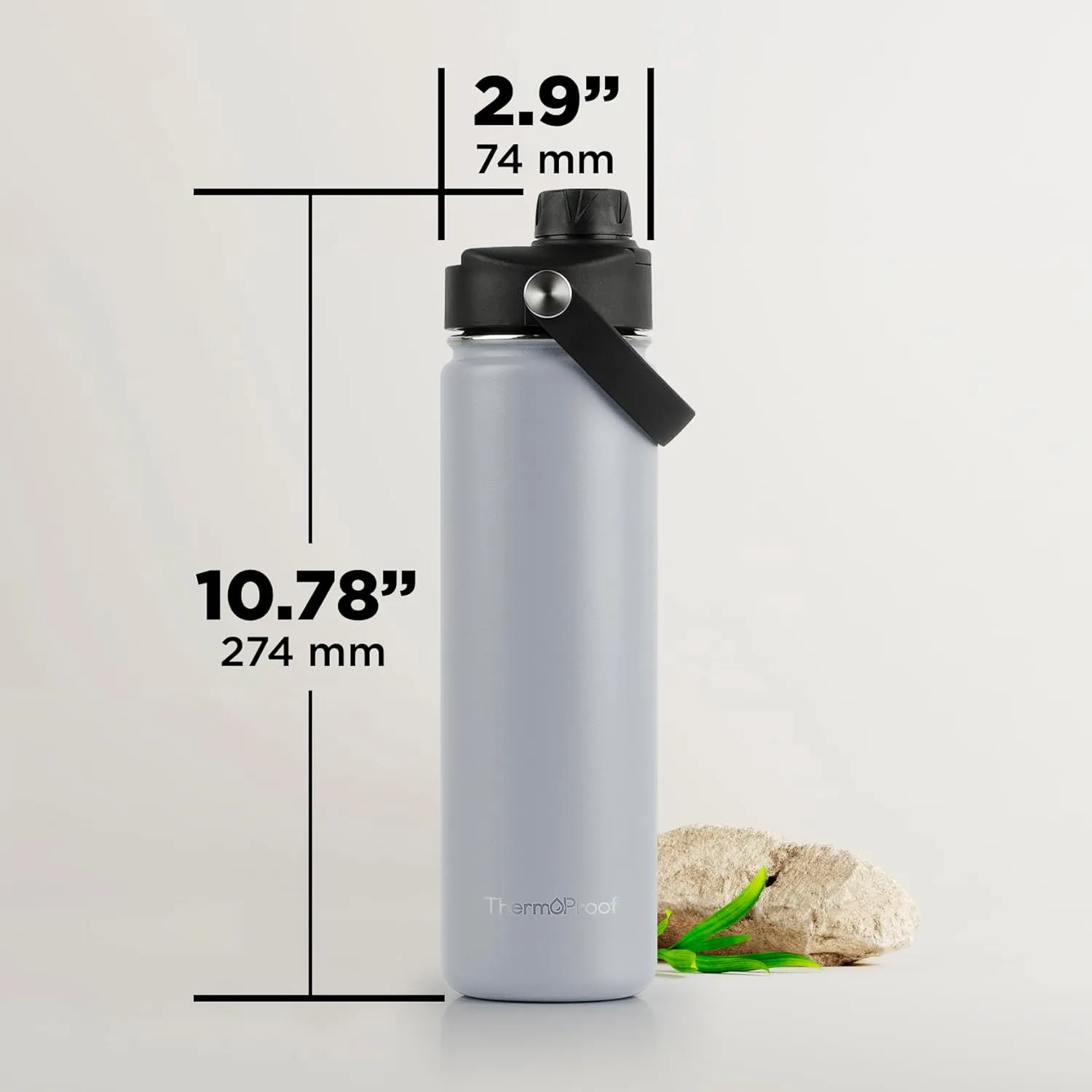 ThermoProof Double-Walled Vacuum Insulated Stainless Steel Water Bottle - Wide Mouth with Chug & Spout Lids, Dishwasher Safe, Reusable, Leakproof, Hot & Cold for Men, Women & Kids - 22oz, Cool Gray