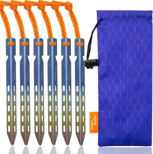 TiTo 6 Pack Titanium Tent Stakes 10X10X160mm V-Shaped Windproof Tent Nail Pegs with Carrying Pouch for Camping, Hiking, Gardening and Canopy (Colorful,10X160mm)