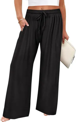 TIYOMI Plus Size Wide Leg Pants for Women Elastic Drawstring Pants High Waisted Lounge Pants XL-5XL