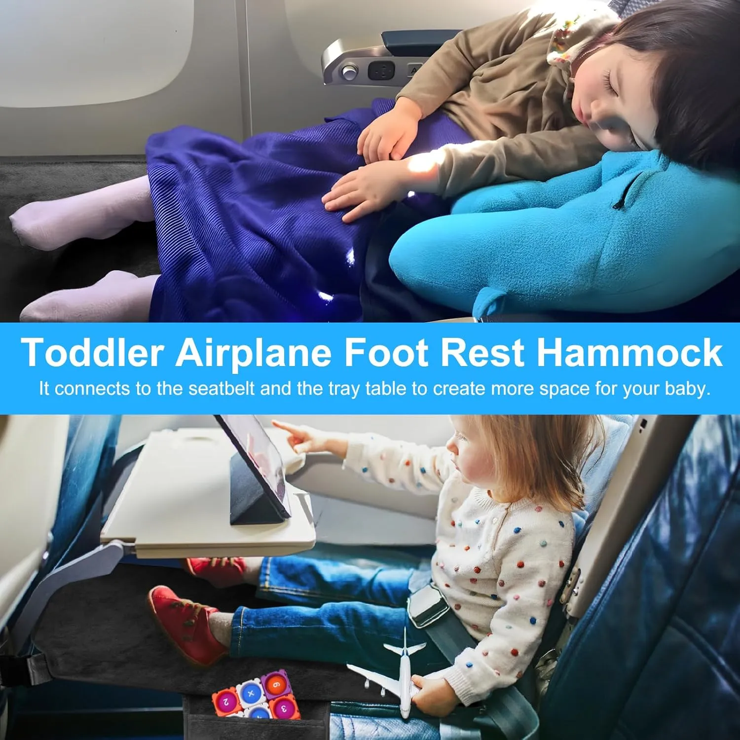 Toddler Airplane Bed, Kids Airplane Seat Extender Travel Bed, Kids Airplane Travel Essentials, Airplane Must Have for Toddlers, Portable Plane Bed for Flights