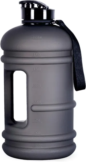 TOOFEEL 2 Liter Water Bottles - Half Gallon Water Bottle BPA Free - Ideal for Gym, Big Water Jug, Reusable Sports Bottle with Measurements Marked Drink Container - 2.2L 74oz Black Half Gallon Bottle