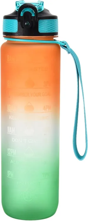 Topyond Orange Matte 1000ml Silicone Water Bottle Leakproof Sports Jug with Scale,Hydration Companion for Outdoor Activities Gym Workouts