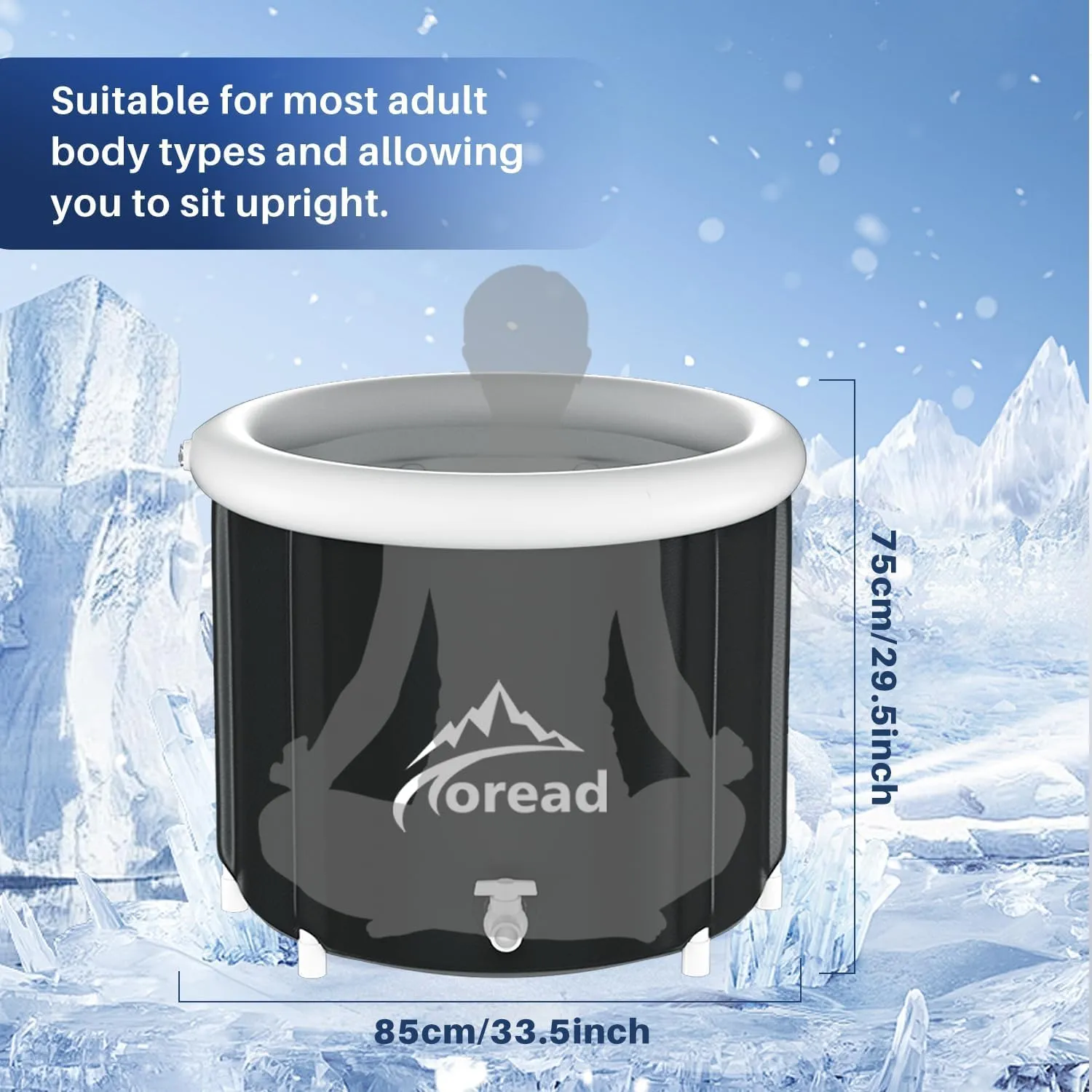 Toread XL Ice Cold Bath Tub-112gal Portable Cold Plunge Tub with Carry Bag for Athletes-Foldable Cold Therapy Bathtub Outdoor for Sports Muscles Recovery