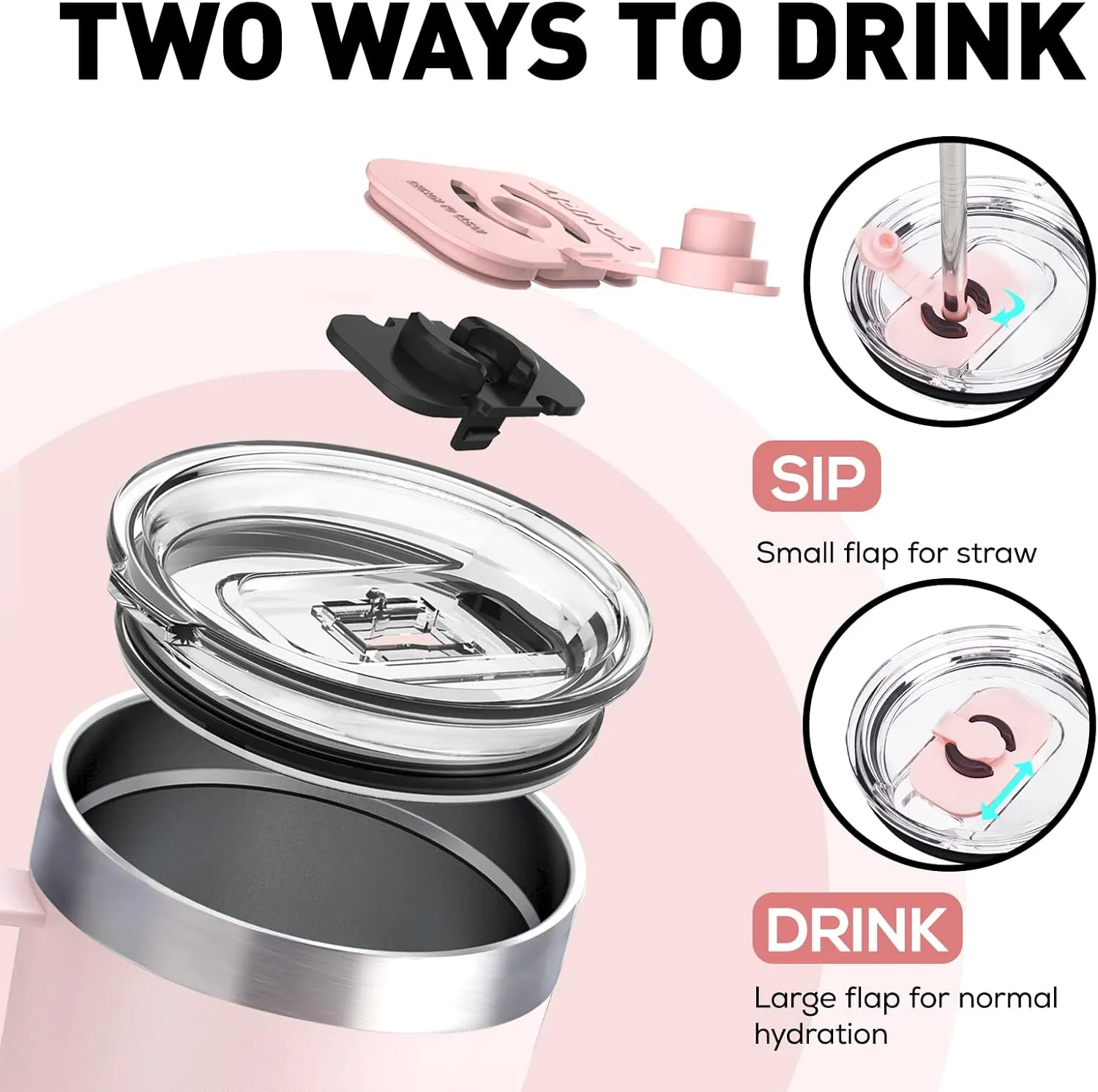 TOURIT 30oz Insulated Tumbler with Handle and Straw, 3 in 1 Sip-All-Way Reusable MagSlider Lid. Double Wall Sweat-proof BPA Free to Keep Beverages Cold For 24Hrs or Hot For 8Hrs - Pink