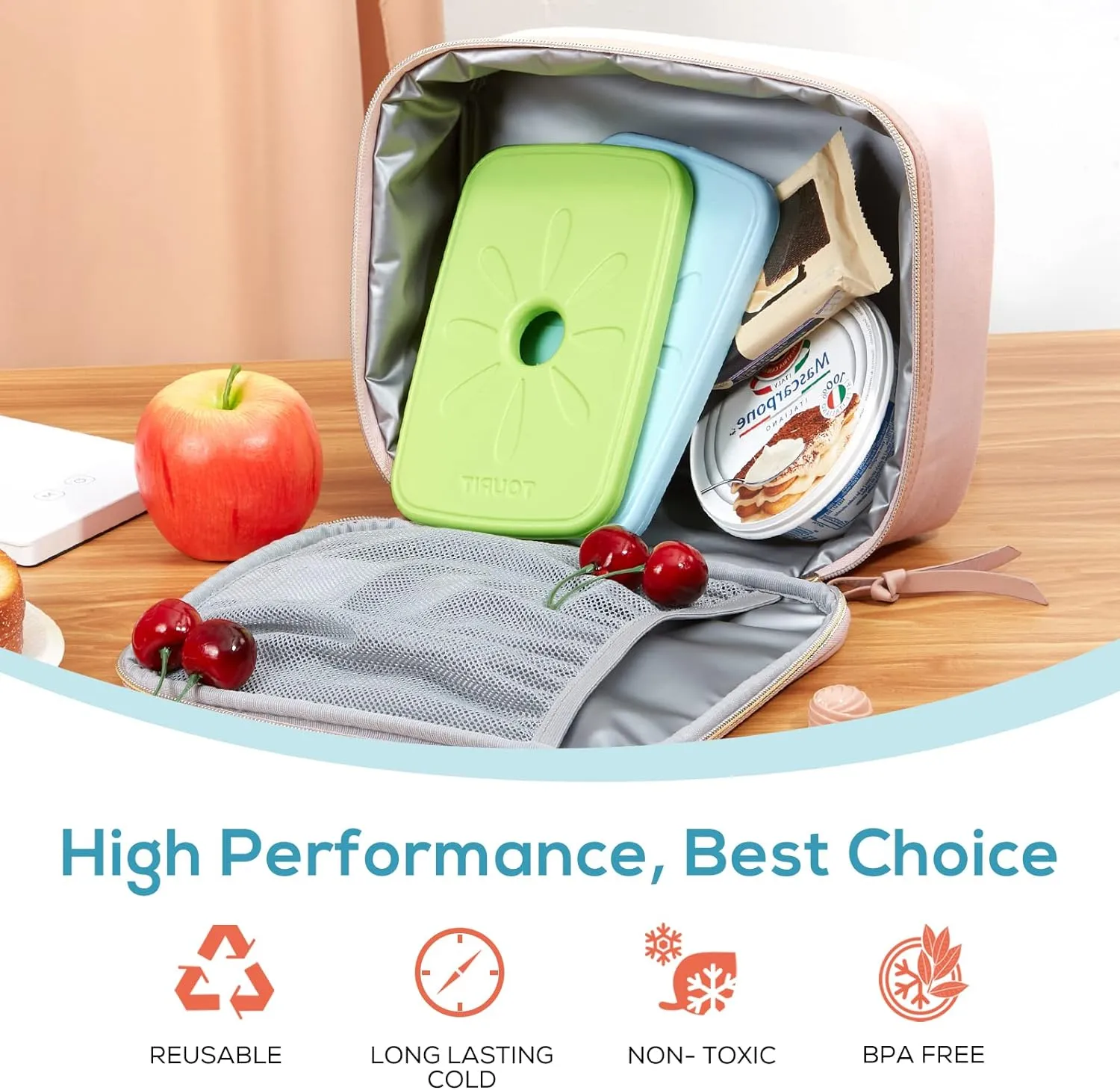 TOURIT Ice Packs for Lunch Boxes/Bags and Coolers, Lunch Box Cooler Ice Packs Reusable, Slim and Long Lasting Cool Pack for Work, Picnic or Camping