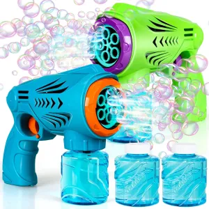 TOY Life 2 Pack Bubble Guns Blaster with 2 Solutions, Leak-Proof Bubble Machine Guns for Kids Indoor Outdoor Game for Kids Summer Toys, Birthday Gifts Bubbles Toys Outdoor Activity Easter Party Favors