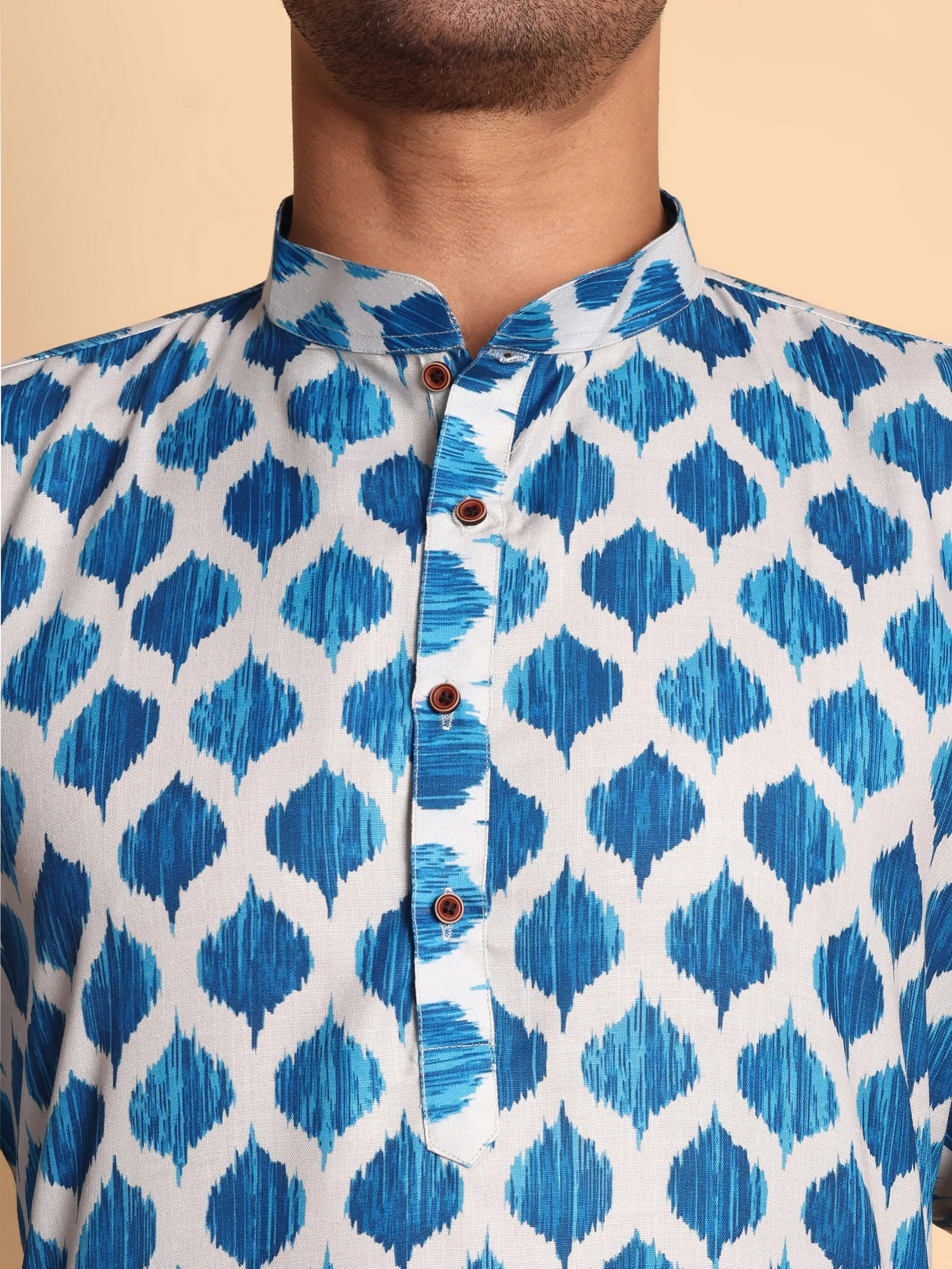 Traditional Grey Hammock Ogee Printed Men's Cotton Kurta