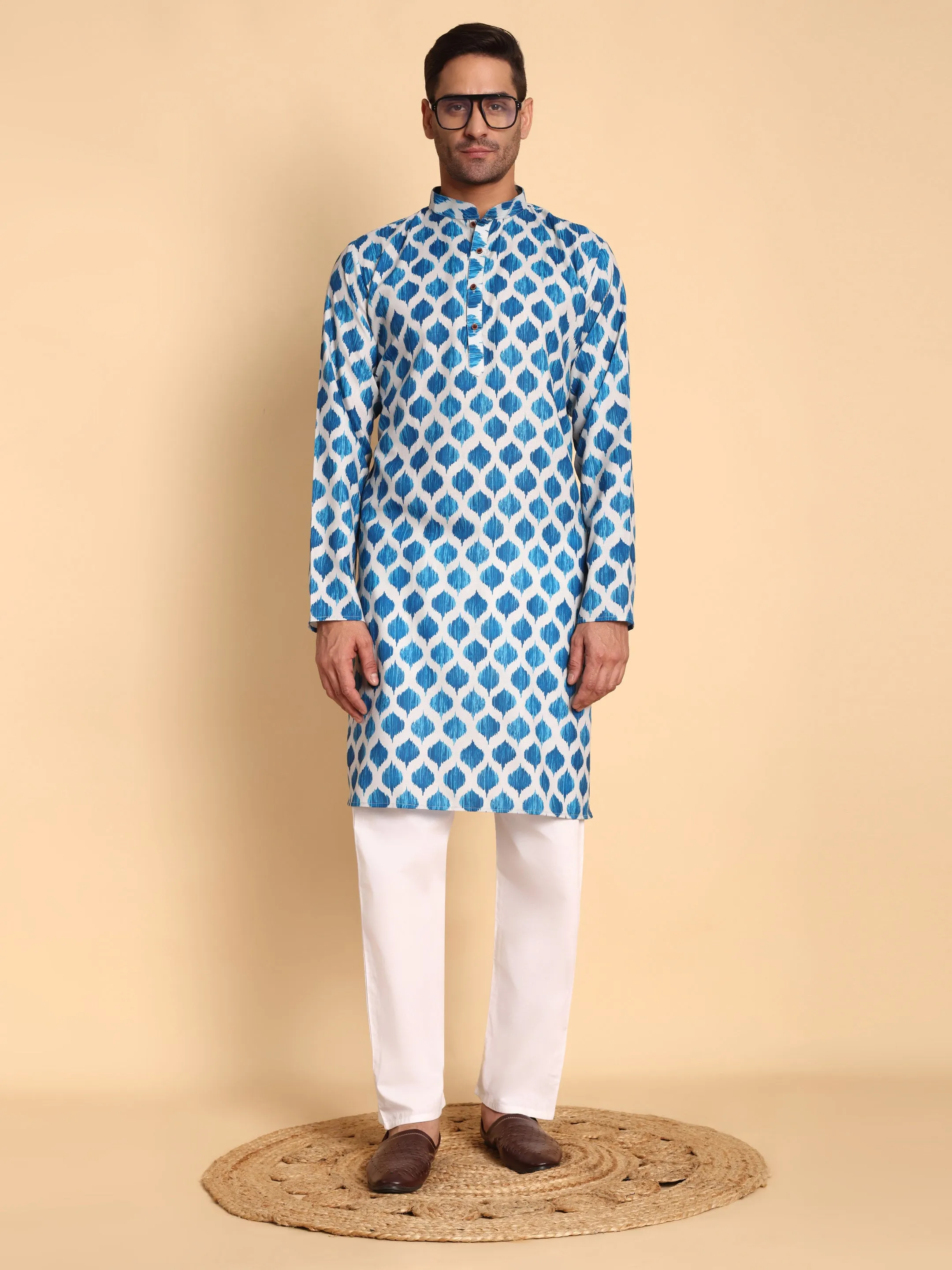 Traditional Grey Hammock Ogee Printed Men's Cotton Kurta