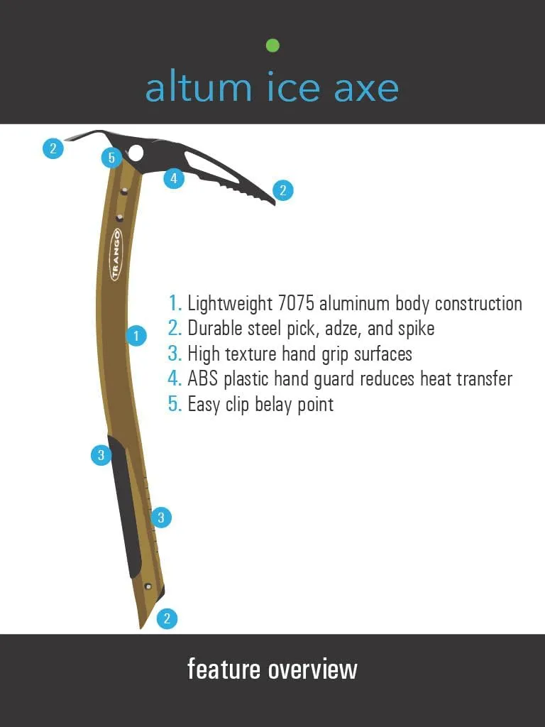 Trango Altum Ice Ax - Lightweight Ice Axe for Mountaineering, Ice Climbing, and Glacier Travel, Green, 55 cm