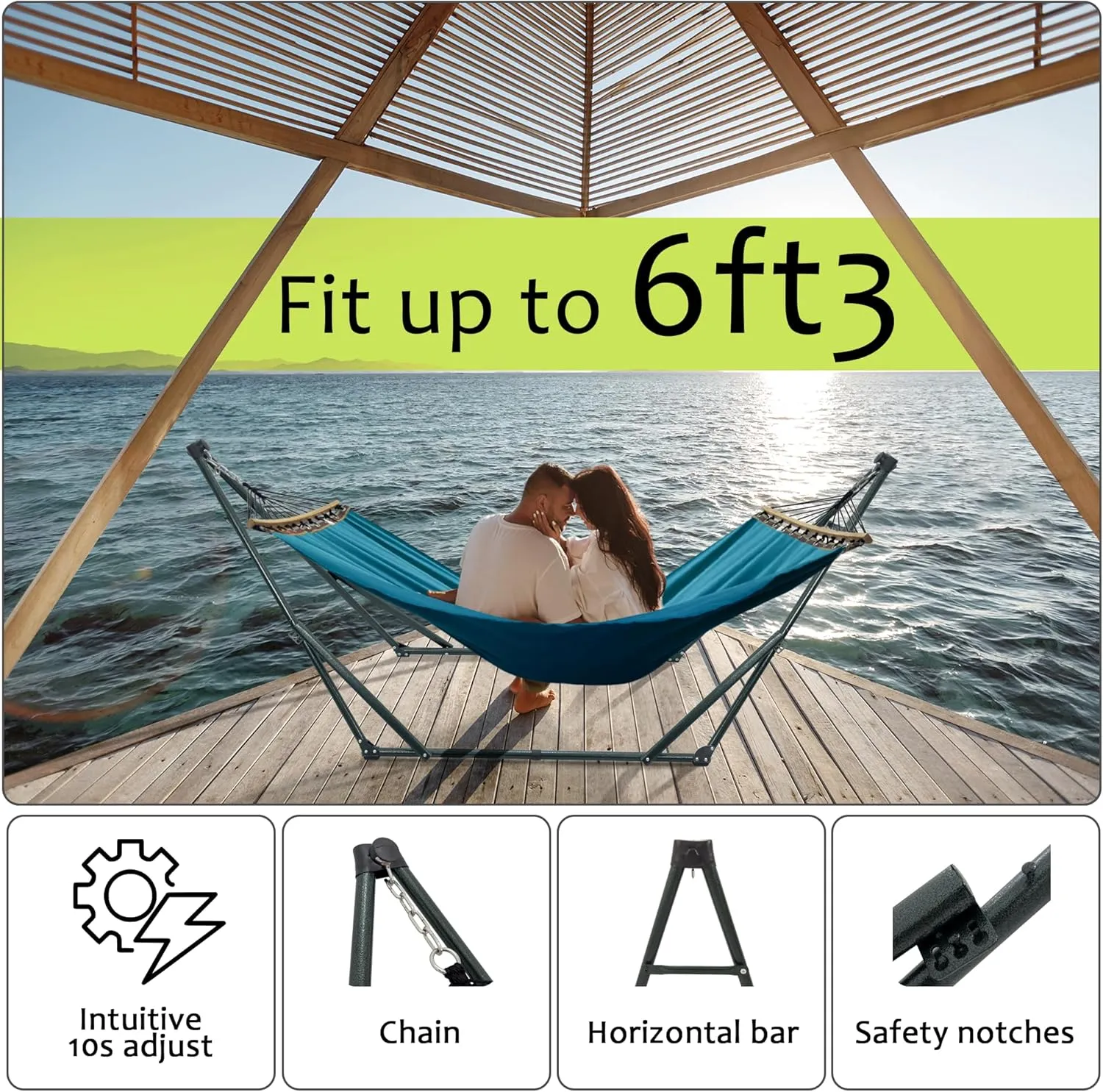 Tranquillo Canvas Hammock with Stand Heavy-Duty, Hammock Quick Fold Unfold Steel Frame Hammock, Portable Hammock Stand Spreader Bar, 600 lbs Capacity Portable Relaxation Gear, Blue