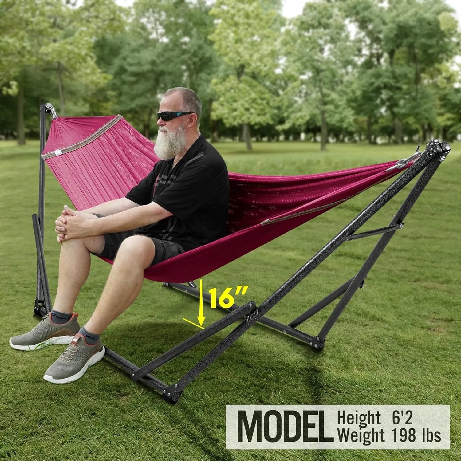 Tranquillo Double Hammock with Stand Included for 2 Persons/Foldable Hammock Stand 600 lbs Capacity Portable Case - Inhouse, Outdoor, Camping, Red