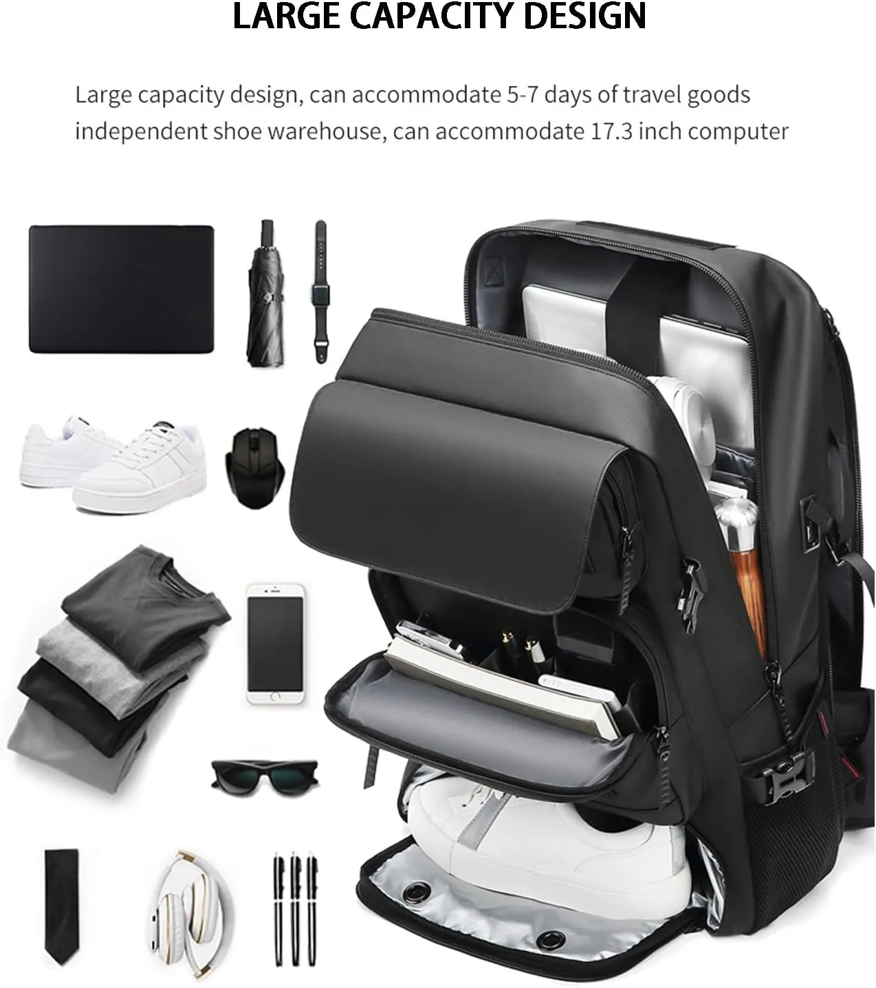 Travel Backpack, Large Capacity Carry On Backpack for Men Duffle Bags Trekking Water Resistant Outdoor Camping Daypack (gray)