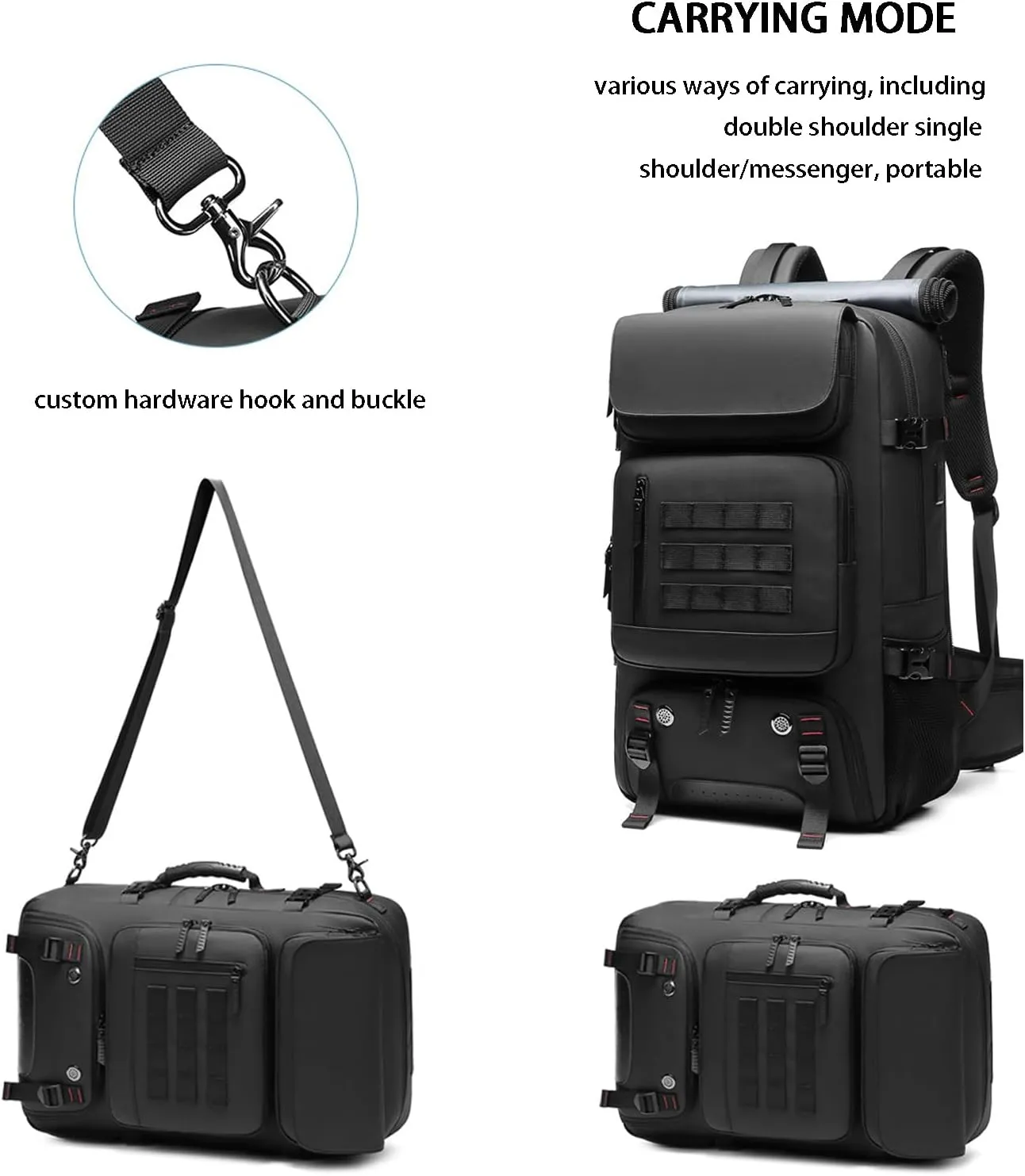 Travel Backpack, Large Capacity Carry On Backpack for Men Duffle Bags Trekking Water Resistant Outdoor Camping Daypack (gray)