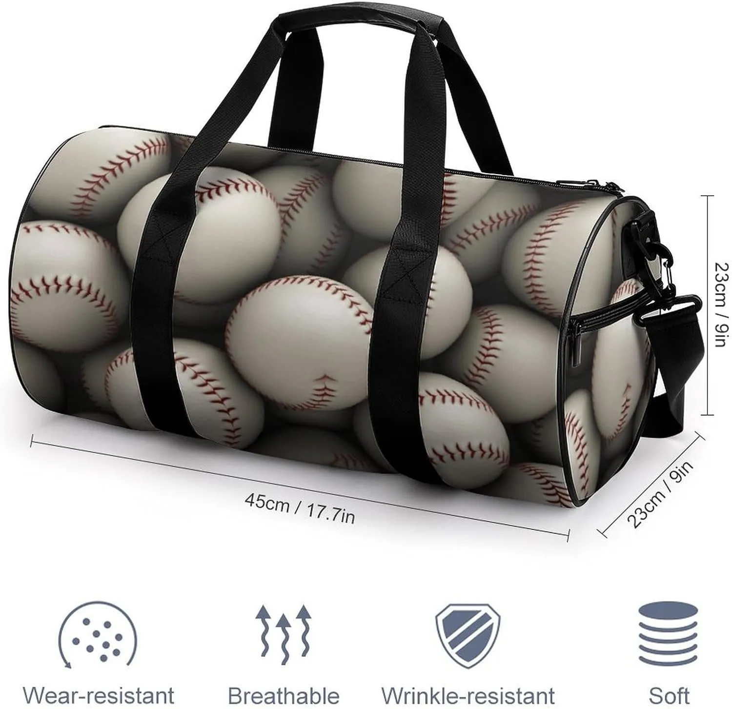 Travel Duffel Bag for Men And Women,Baseball Waterproof Sports Fitness Bag Portable Travel Duffel Bag, 17.7in/9in/9in