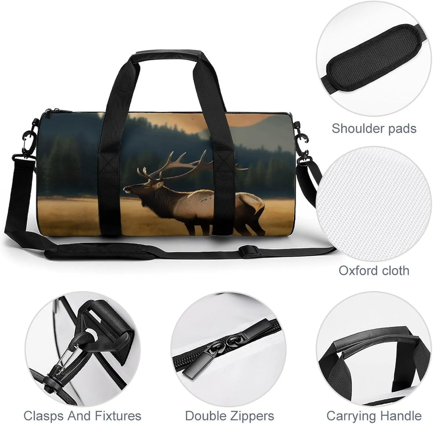 Travel Duffel Bag for Men And Women,Elk in The Meadow Waterproof Sports Fitness Bag Portable Travel Duffel Bag