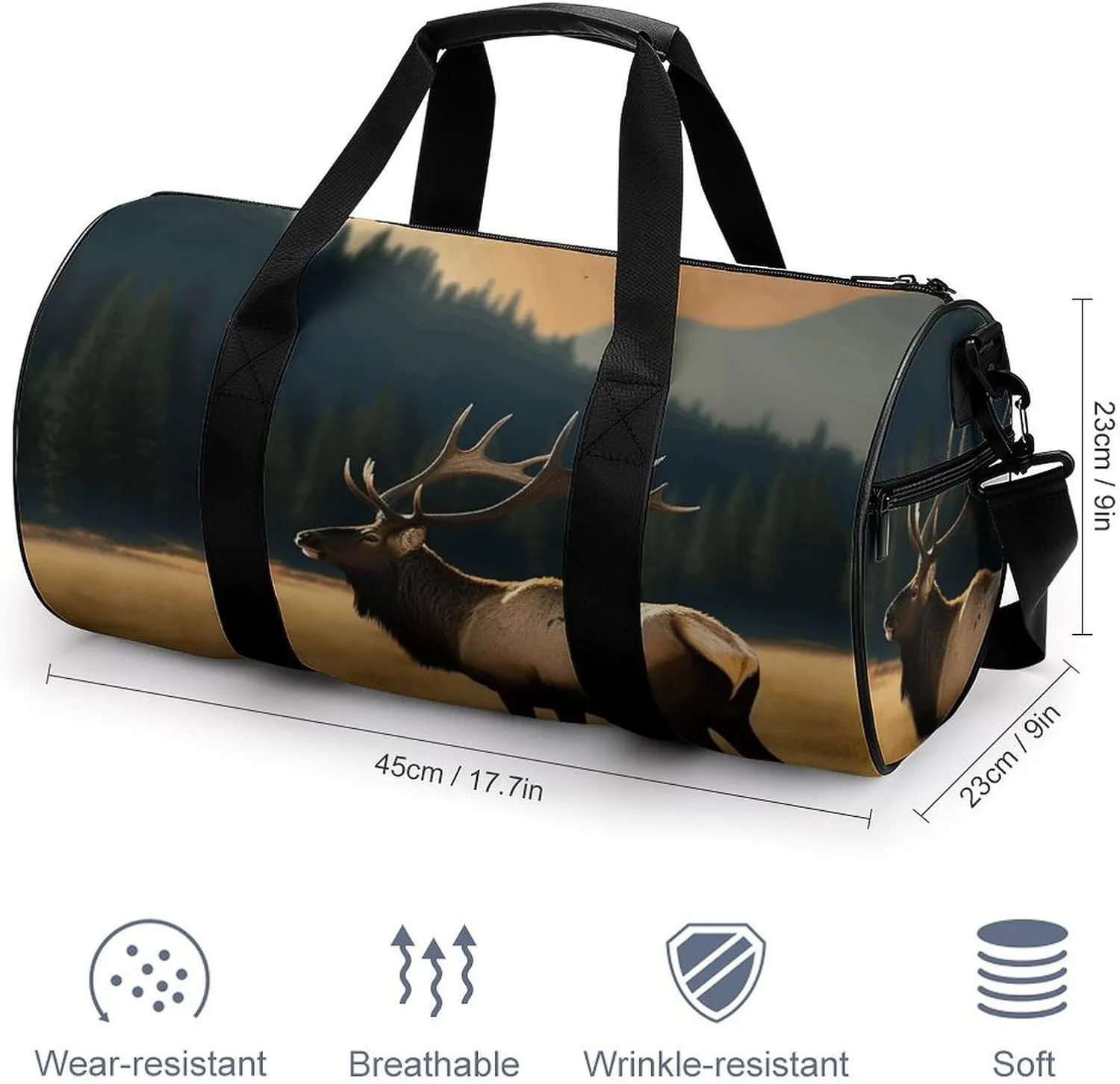 Travel Duffel Bag for Men And Women,Elk in The Meadow Waterproof Sports Fitness Bag Portable Travel Duffel Bag