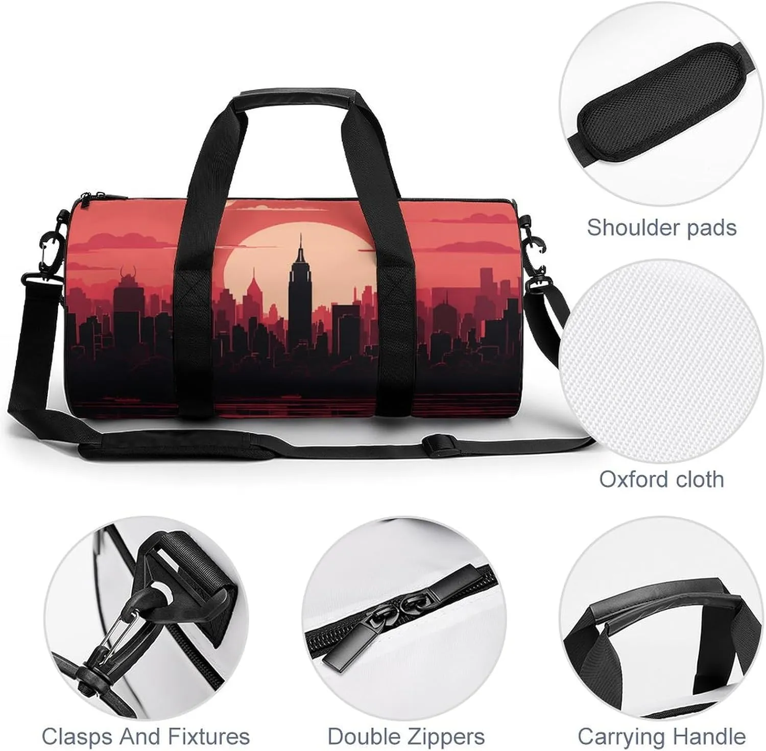 Travel Duffel Bag for Men And Women,Red City Landscape Waterproof Sports Fitness Bag Portable Travel Duffel Bag