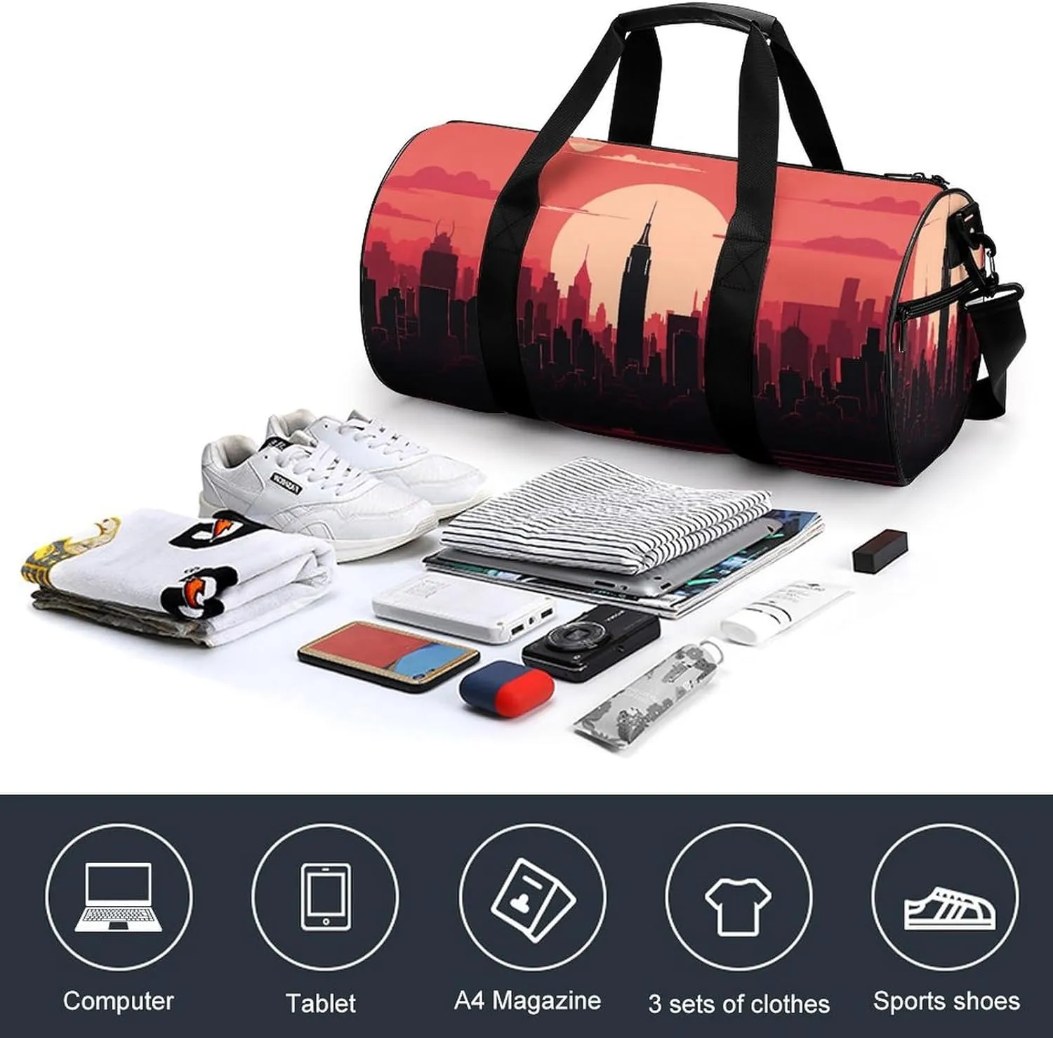Travel Duffel Bag for Men And Women,Red City Landscape Waterproof Sports Fitness Bag Portable Travel Duffel Bag