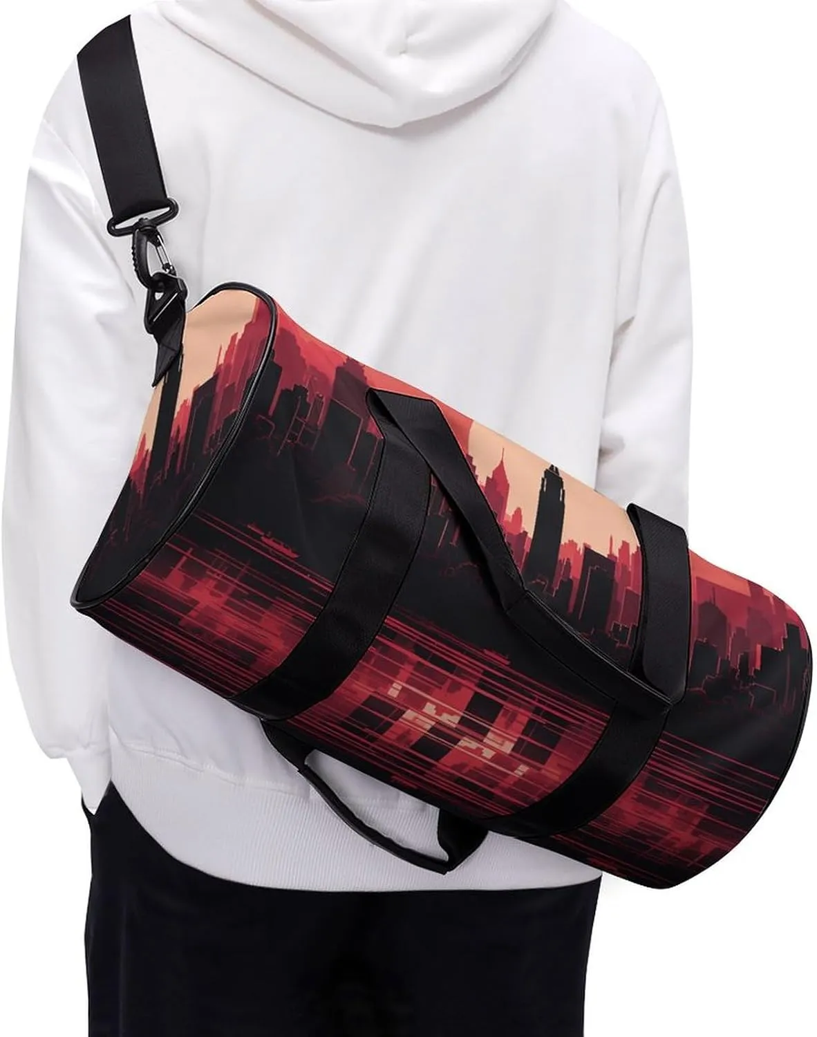 Travel Duffel Bag for Men And Women,Red City Landscape Waterproof Sports Fitness Bag Portable Travel Duffel Bag