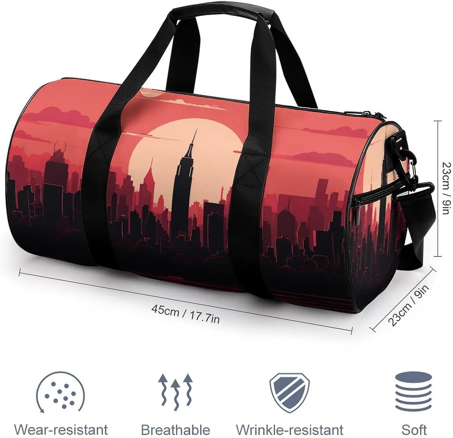 Travel Duffel Bag for Men And Women,Red City Landscape Waterproof Sports Fitness Bag Portable Travel Duffel Bag