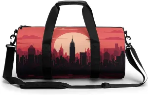 Travel Duffel Bag for Men And Women,Red City Landscape Waterproof Sports Fitness Bag Portable Travel Duffel Bag