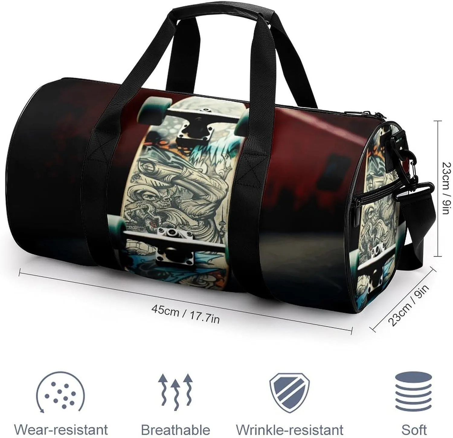 Travel Duffel Bag for Men And Women,Skate Boards Waterproof Sports Fitness Bag Portable Travel Duffel Bag