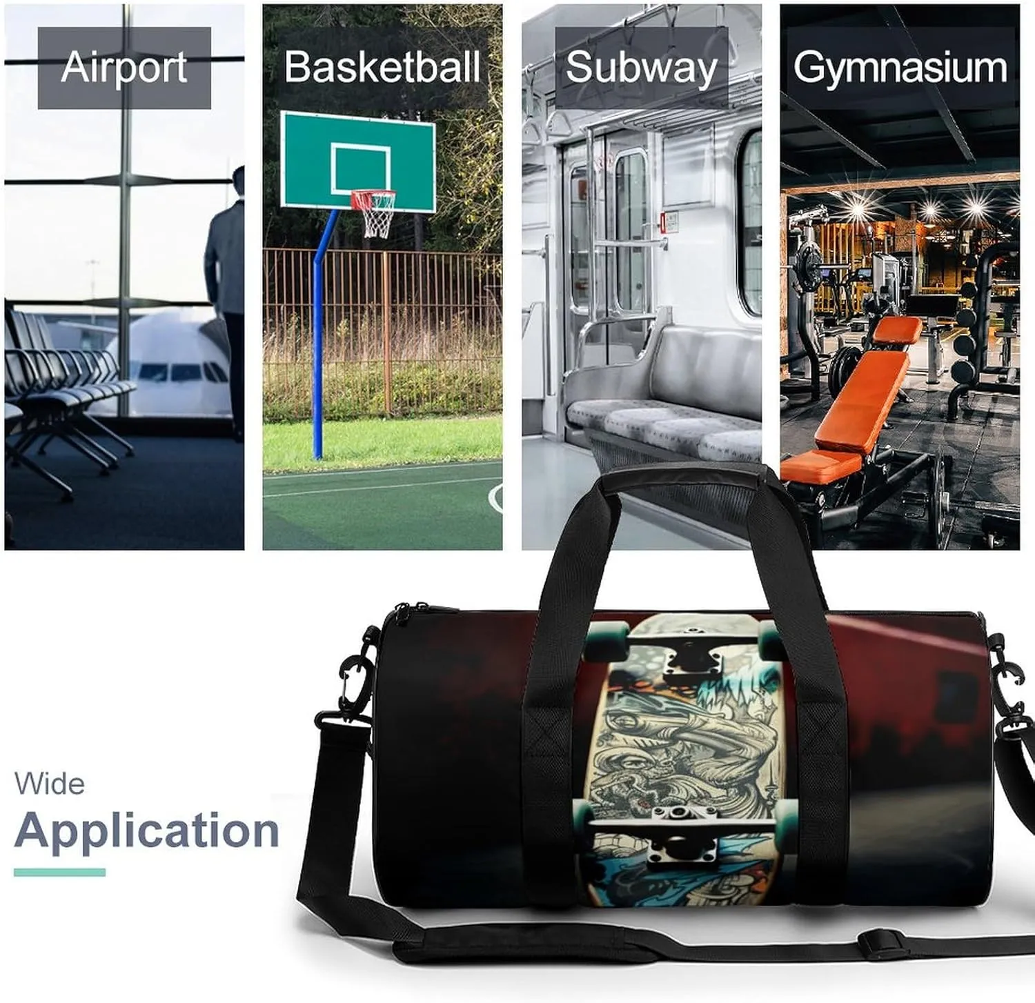Travel Duffel Bag for Men And Women,Skate Boards Waterproof Sports Fitness Bag Portable Travel Duffel Bag
