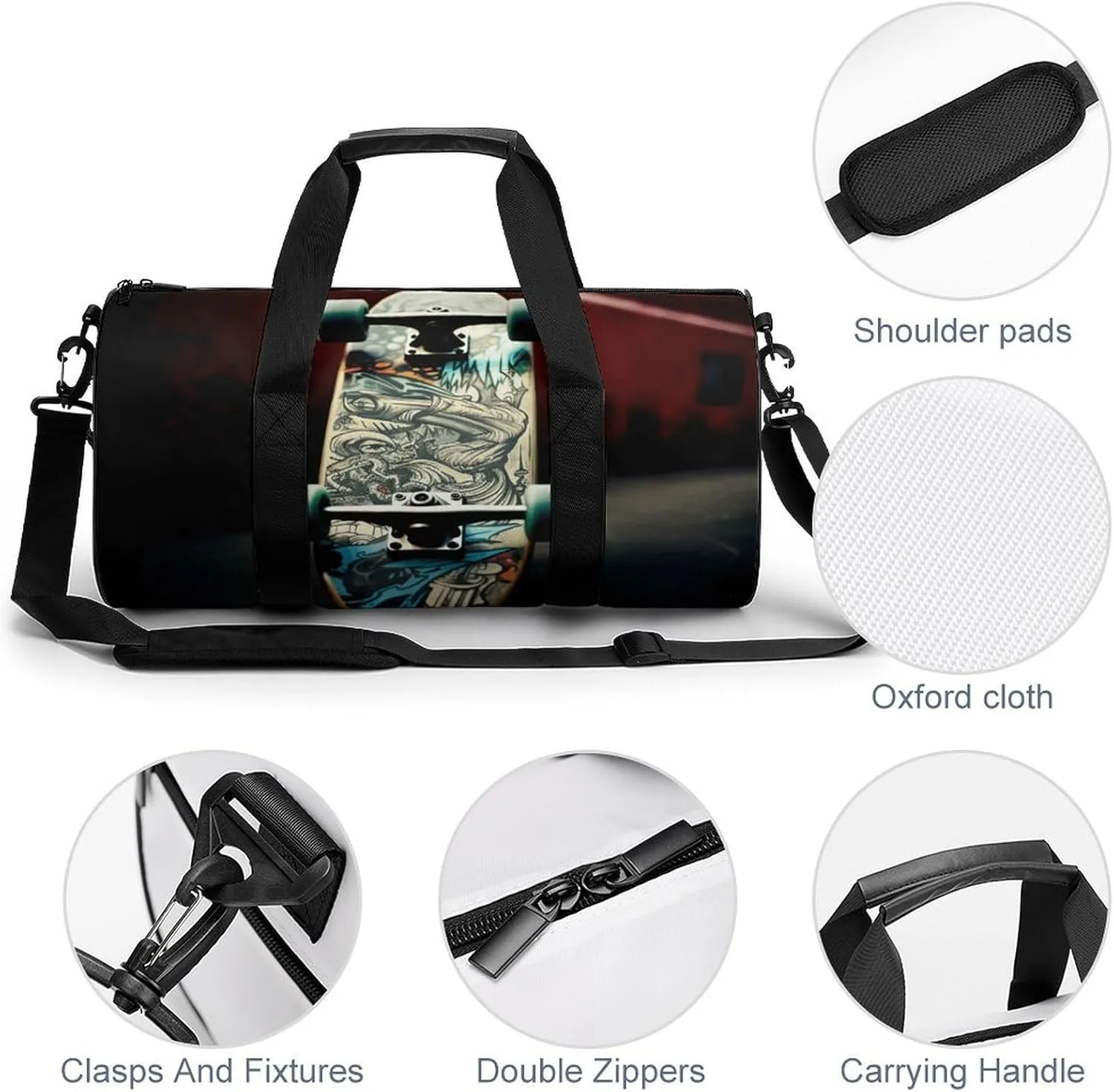 Travel Duffel Bag for Men And Women,Skate Boards Waterproof Sports Fitness Bag Portable Travel Duffel Bag
