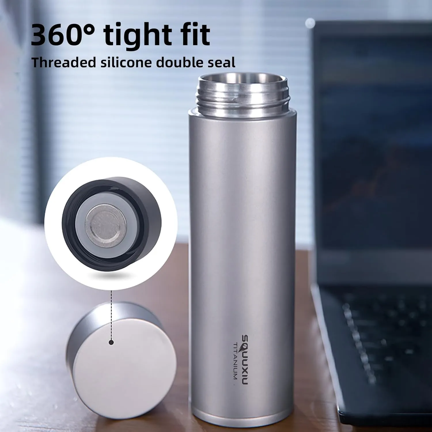 Travel Insulated Water Bottle 450ml Lightweight with Tea Filter Titanium Vacuum Flask Outdoor Water Bottles for Camping Backpacking Hiking